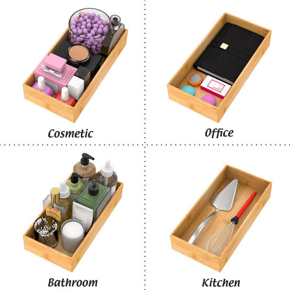 Black Bamboo Drawer Organizer - Silverware&Utensil Holder Organizer for Kitchen Drawers, Multi-Use Drawer Dividers Boxes for Bathroom Counter，Cabinet, Garage, Office Desk, Makeup, Jewelry (12"3"2.5")