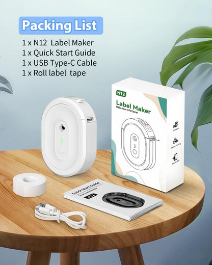 Label Maker Machine with Tape, N12 Portable Bluetooth Label Printer, Wireless Mini Label Makers Thermal Sticker with Multiple Templates for Home, Kitchen, School, Office Organization, Green