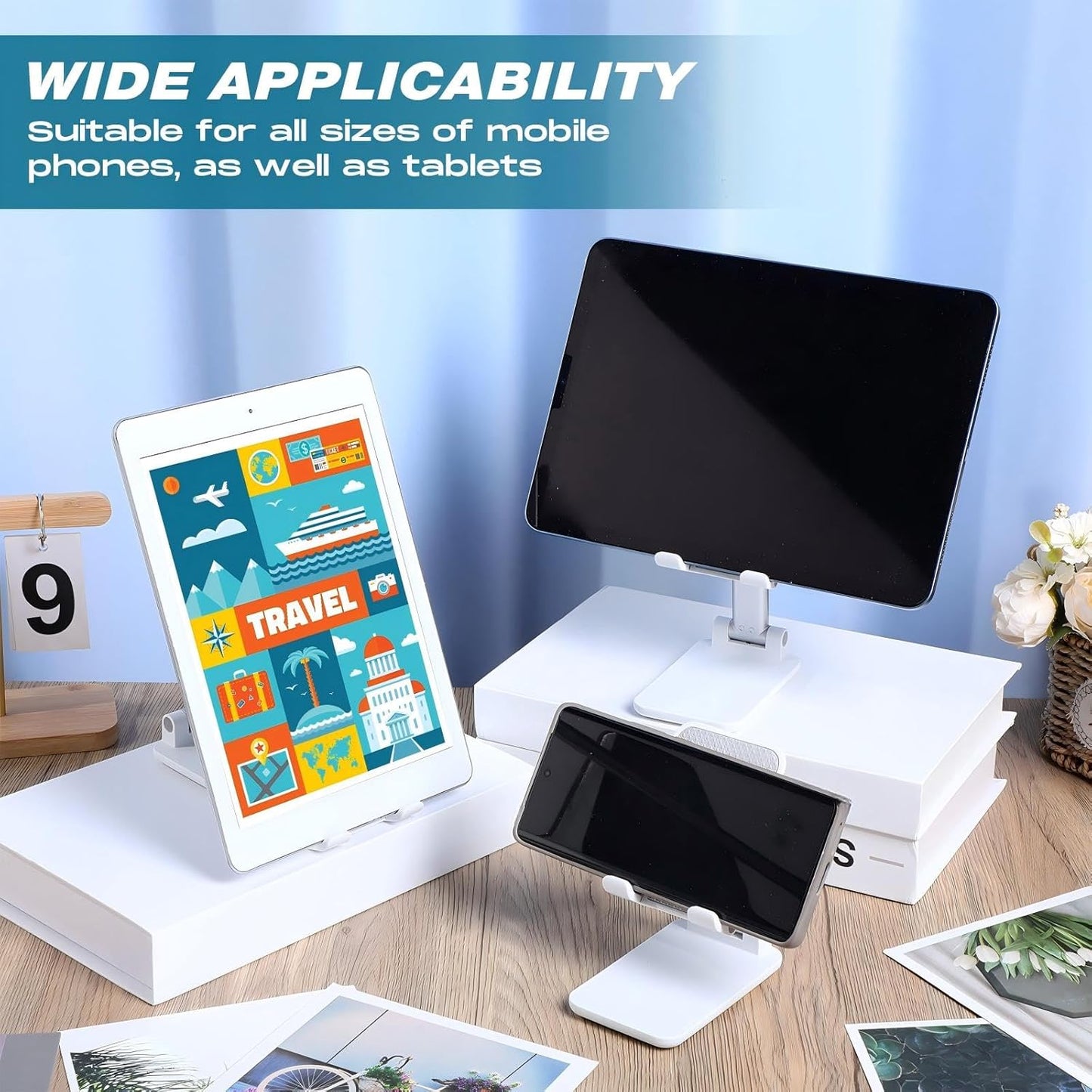 Wonderjune 12 Pcs Cell Phone Stand for Desk Phone Holder Stand Foldable Angle Height Adjustable Portable Holder Tablet for Office Travel Photography (White)