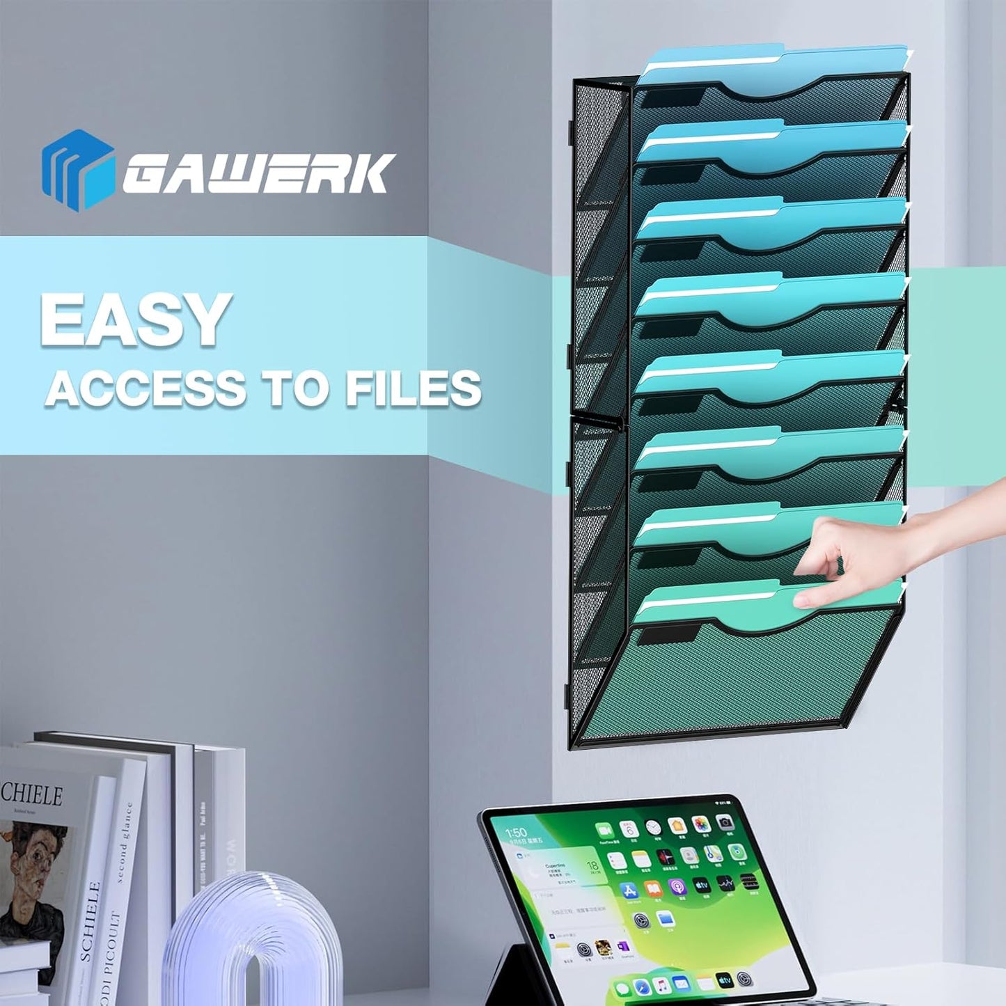 Gawerk 5 Tier Hanging Wall File Organizer, Mesh Mail Paper Orgnization Hanging File Folder Holder for Home Office, Black