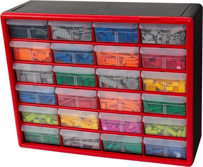 Akro-Mils 24-Drawer Plastic Drawer Storage Cabinet for Garage Organization, Bead Organizer, Building Bricks Storage, Teacher Toolbox, Makeup Organizer, 20" W x 6" D x 16" H, 10124 Black