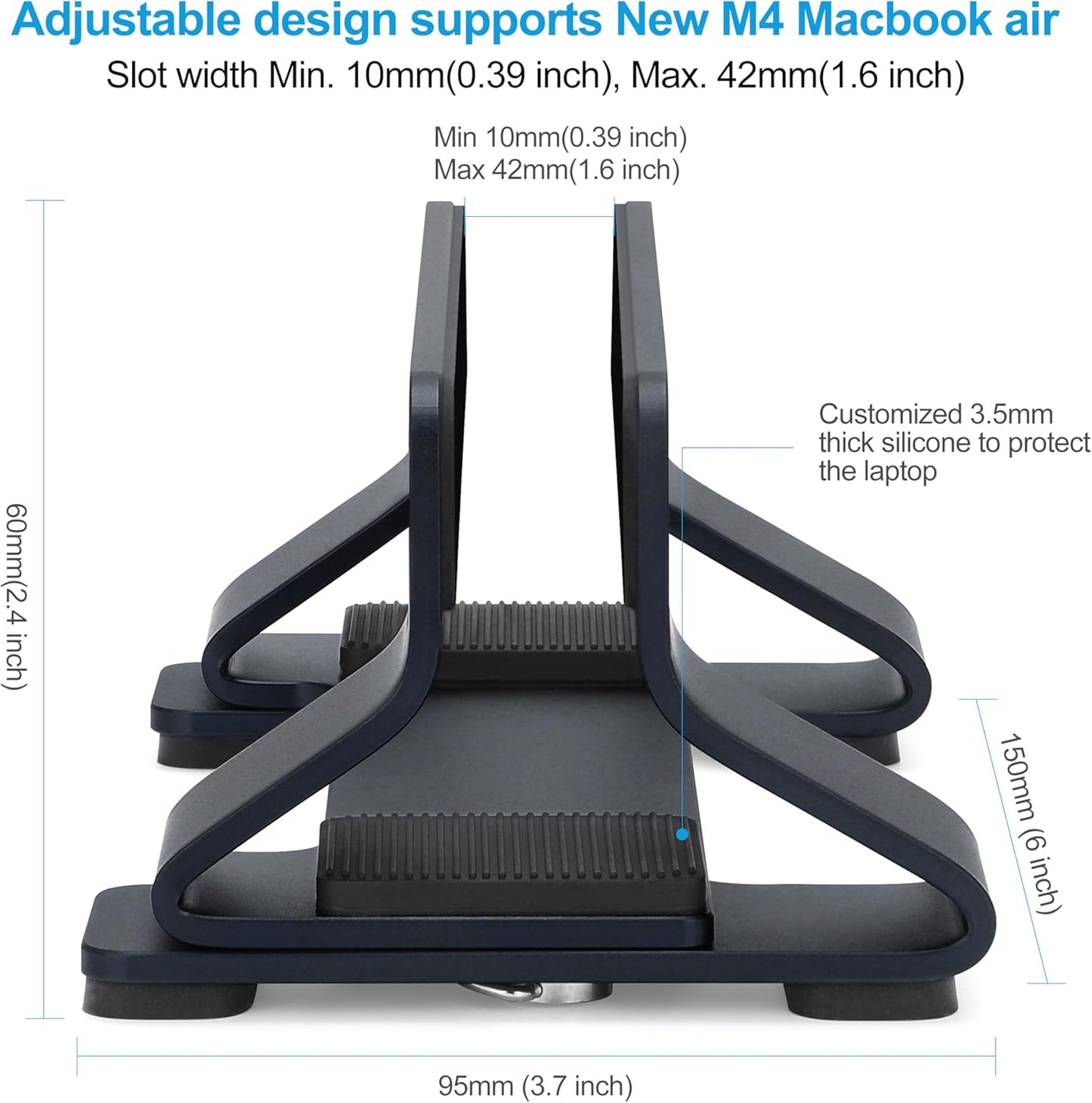 Aluminum Dual Vertical Laptop Stand Dock Holder, Supports 2 Devices, Adjustable Slot Width 15-36mm, Space-Saving Upright Storage for MacBook and Laptops
