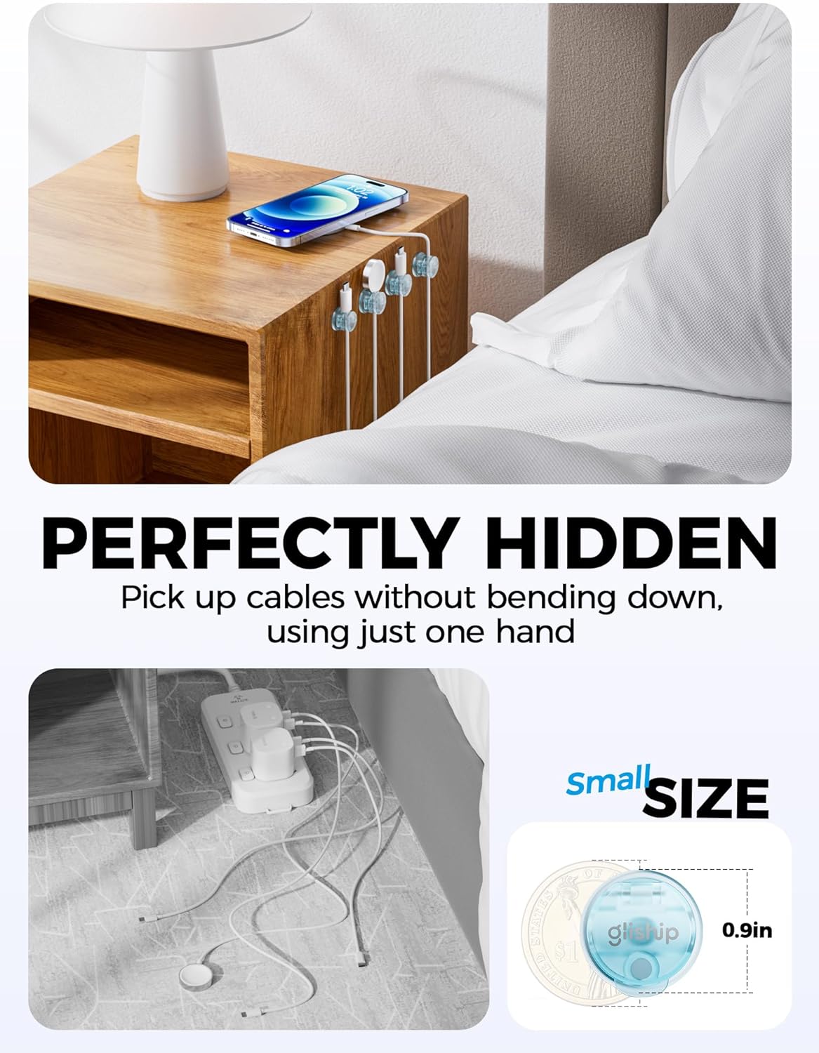 9 Pack Magnetic Cable Clips - gliship [Upgraded 360° Rotatable] Cord Organizer, Strong Magnetic Cord Holder, Adhesive Wire Keeper, Phone Cord Holder, Nightstand Wire Keeper Desk Decor, Tidy Helper