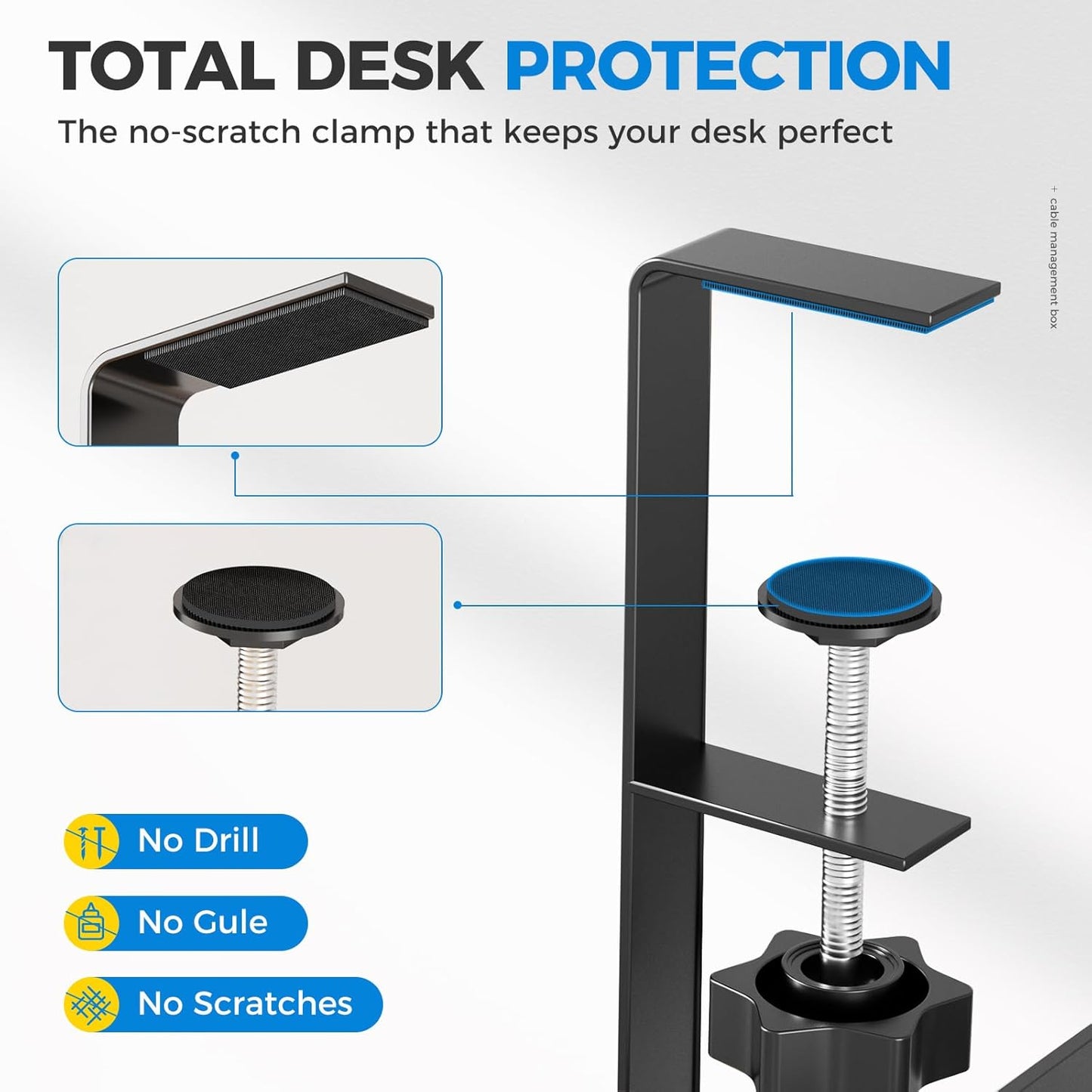 Under Desk Cable Management Tray White, Cinati Wire Organizers No Drill, Cable Tray with Clamp for Wire Management, Cord Organization Box for Office, Home - No Damage to Desk