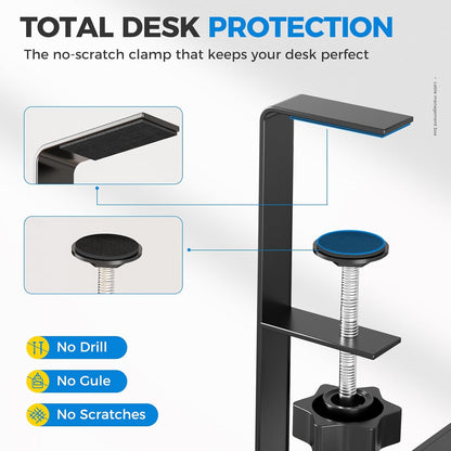 Under Desk Cable Management Tray White, Cinati Wire Organizers No Drill, Cable Tray with Clamp for Wire Management, Cord Organization Box for Office, Home - No Damage to Desk