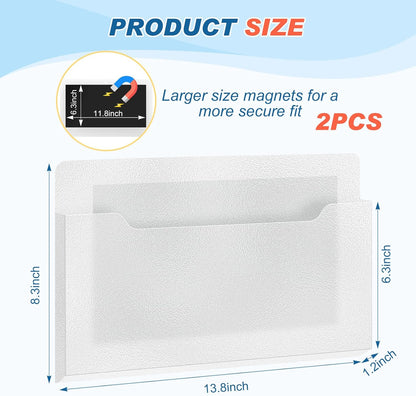 Feifeiya 2 Pcs Magnetic File Folder Wall Hanging Holder Large Pocket Paper Magazine Mail Organizer for Refrigerator Classroom Locker Whiteboard(Vertical,Purple Color,12.2 x 9.4 Inches)