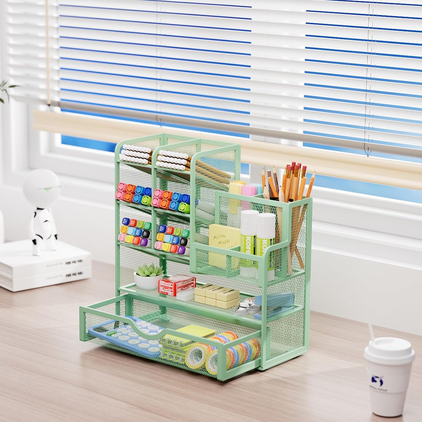 Marbrasse Mesh Pen Holder for Desk, Multi-Functional Pencil Organizer with Drawer, Desk Organizers and Accessories for Office Art Supplies (Black)