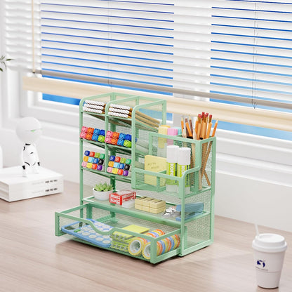 Marbrasse Mesh Pen Holder for Desk, Multi-Functional Pencil Organizer with Drawer, Desk Organizers and Accessories for Office Art Supplies (Black)