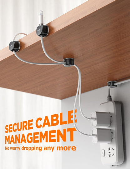 8Pack Cord Organizer [Dual Spring & Clasp, Max Secure] Cable Clips - Chfeila Cable Management, Adhesive Phone Charging Wire Holder for Nightstand/Wall, Home Office Desk Accessories Decor Essentials