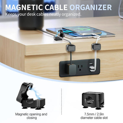 6-Piece Magnetic Cable Clips Set with 6 Silicone Suction Cups for Cable Management | Magnetic Cord Holder and Organizer Keeper for Home Office, Desk, Phone, Car, Wall, and Nightstand