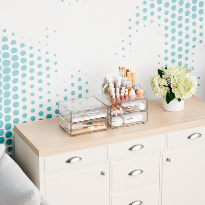 Yieach 3 Tier Clear Acrylic Makeup Organizers with Drawers,Tiered Countertop Make up Storage Organizer for Dresser Top and Bathroom Vanity,Plastic Makeup Stand for Brush,Skincare,Beauty Organizers