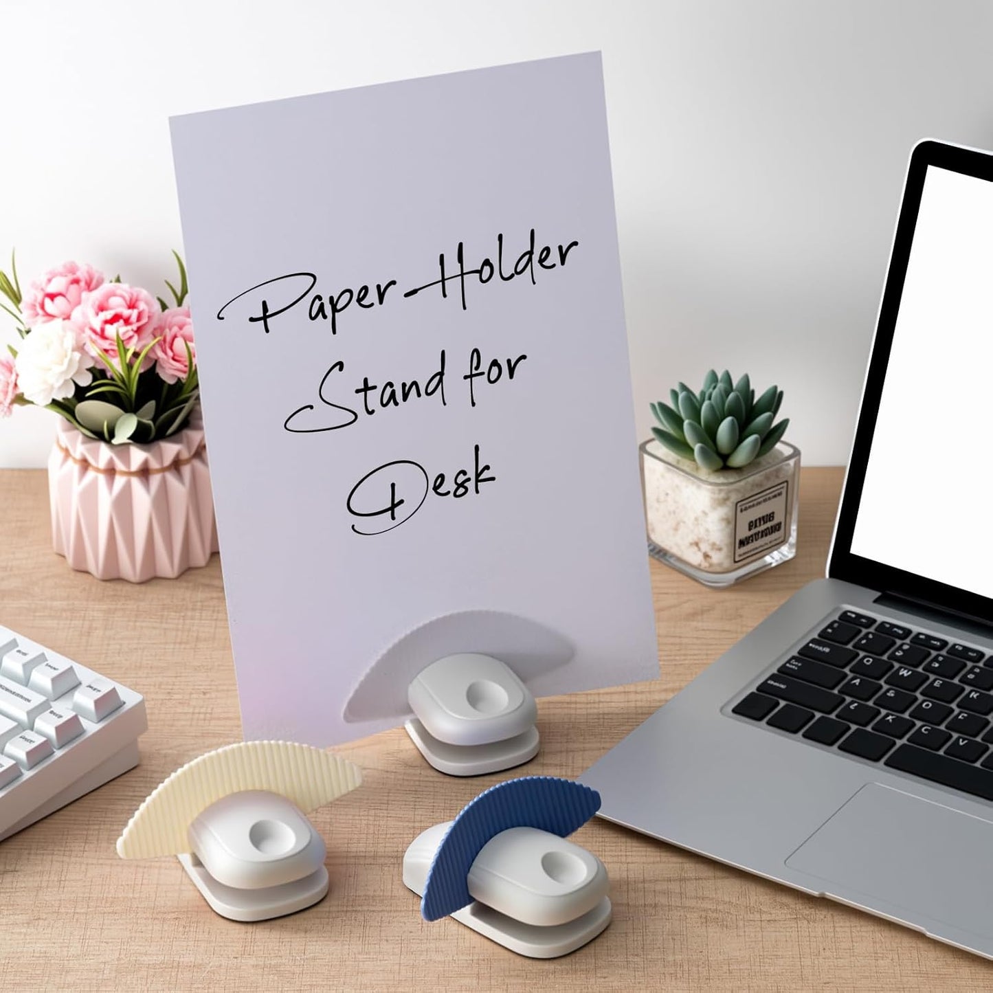 Faccito 3 Pcs Paper Holder Stand for Typing Non-Slip Mat Desktop Folder Document Holder with Anti-Slip Pads Portable Copy Stand Desktop Clamp for A4 Paper Office Reading (White,Blue,Red)