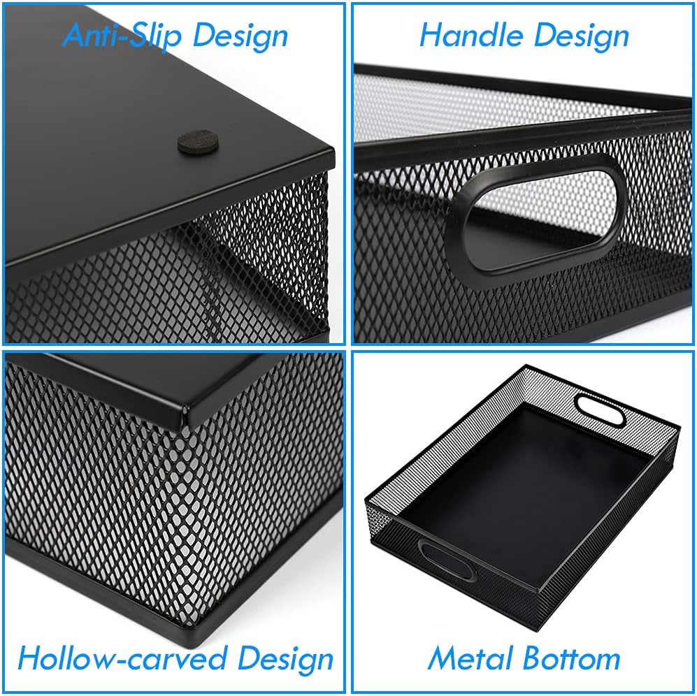 Desk Drawer Organizer, A4 Large Metal Mesh Desk Rrganizer Tray, Versatile Storage Box Set for Office Home Supplies,13 x 9 inches