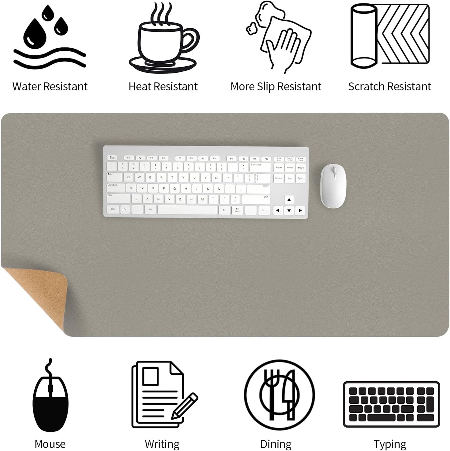 Bloss Leather Desk Pad and Keyboard Wrist Rest, Large Mouse Pad + Keyboard Pad+Mouse Wrist Support, Non-Slip Desk Mat Protector for Office, Home(31.5×15.7 Inches,Beige)