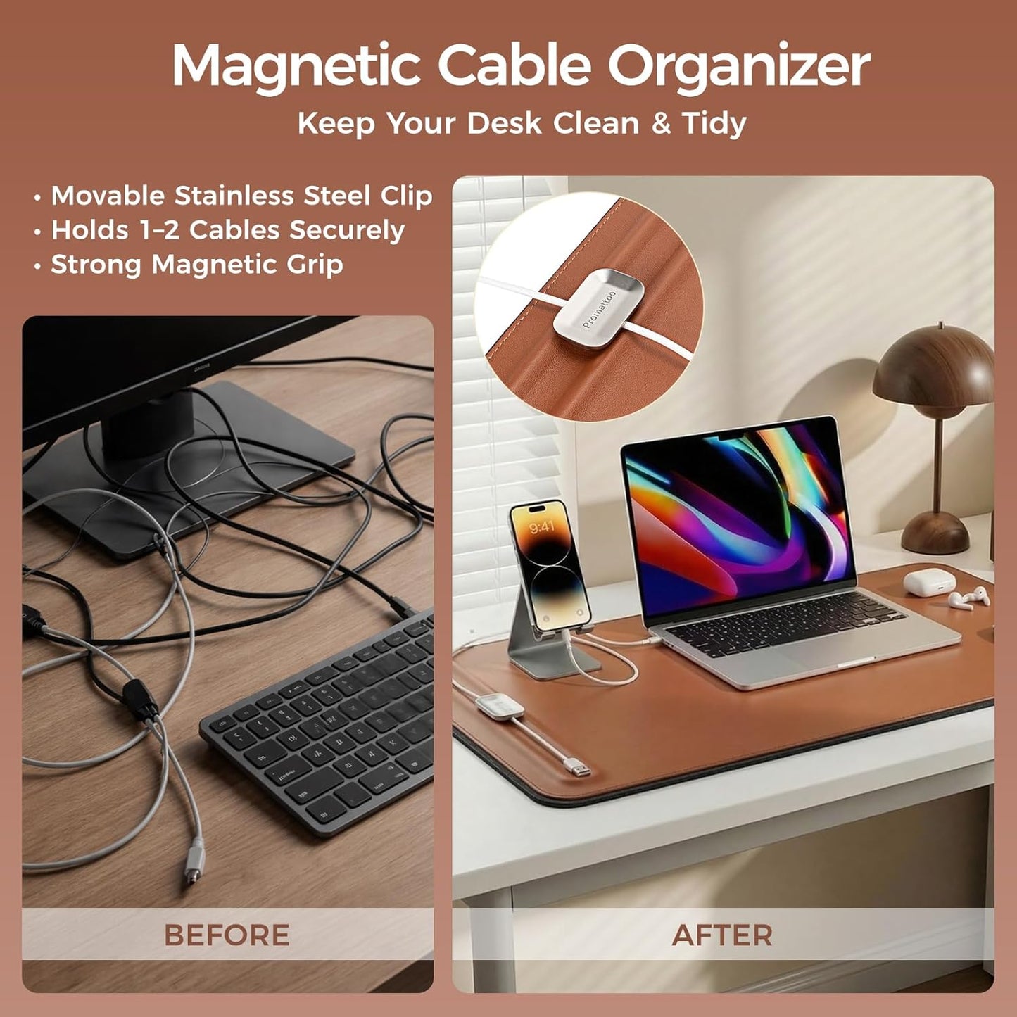 Desk Mat – Double-Sided Vegan Leather & Felt | Built-In Magnetic Cable Organizer & File Storage | Premium Workspace Pad for Office, Gaming & Creative Professionals-（Green）