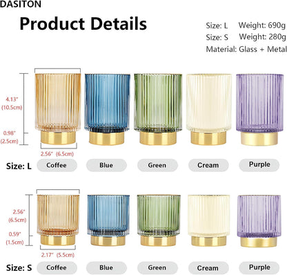 DASITON Makeup Brush holder Organizer,Crystal Cosmetic Makeup Brush Glass Brushes Storage Holder, Vintage Make Up Brush Cup Pen Pencil Holder striped vase(Coffee S)