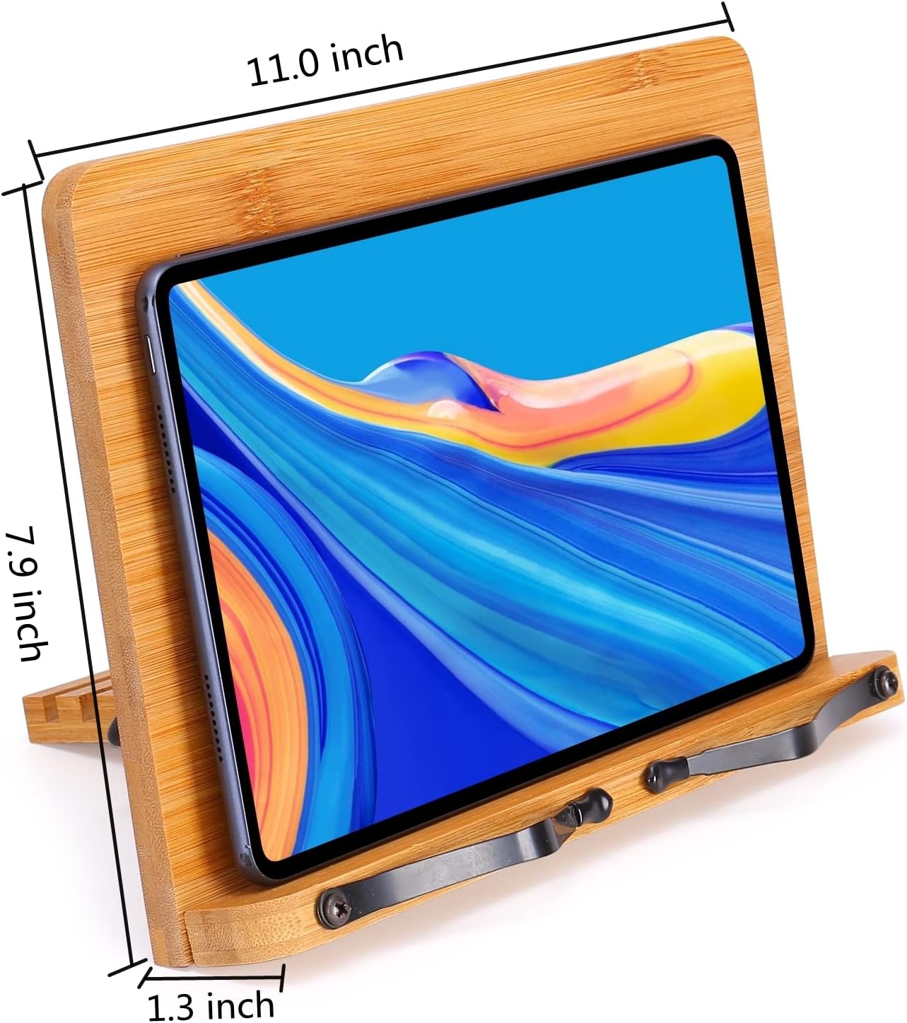 MEGREZ Bamboo Book Stand 11 x 8.0 inch, Foldable Cookbook Holder with 6 Adjustable Height, Reading Book Holder for Recipe, Music Book, Textbook, Tablet Stand, Rose