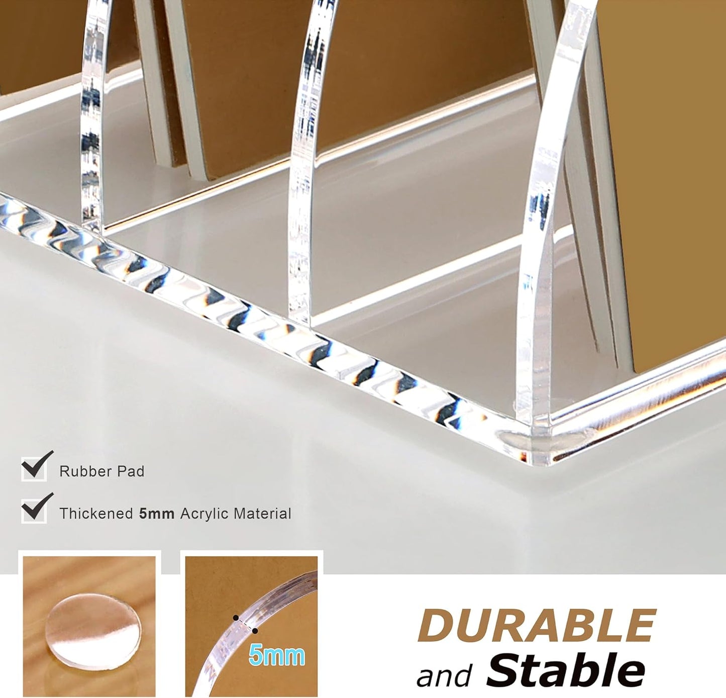 SANRUI Acrylic Magazine Holder Desk Organizer Workspace Sorters，Clear Bookend File Sorter Holder，Folder Rack, Office Accessories Organization Storage with 3 Vertical Compartments