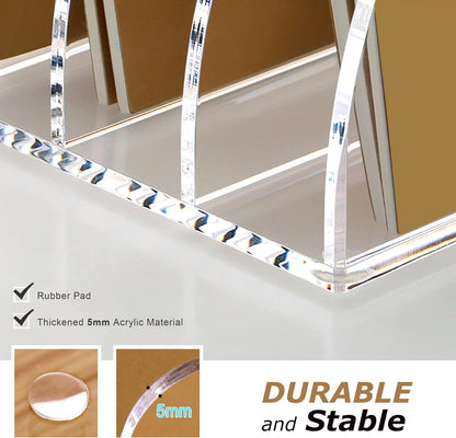 SANRUI Acrylic Magazine Holder Desk Organizer Workspace Sorters，Clear Bookend File Sorter Holder，Folder Rack, Office Accessories Organization Storage with 3 Vertical Compartments