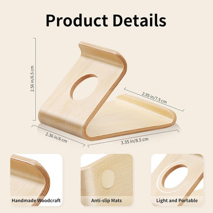 Cell Phone Stand for Desk - Portable Wood Phone Holder for Bed Compatible with iPhone 16 15 14 13 Pro Max 12 11 iPad mini, Smartphone, Wooden Office Aesthetic Desk Accessories