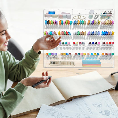 MotiMind Acrylic Pen Organizer Storage for 250 Markers Vertical Marker Organizer Acrylic Pen Display Holder for Office Desk Desktop Stationery Pencil Storage, Clear, 13 x 4 x 12.4 Inch