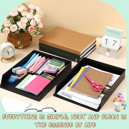 Wenqik 6 Pcs Stackable Paper Trays Rectangular Plastic Desk Holder Desktop Document File Organizer Storage Letter for Office Classroom (Black)