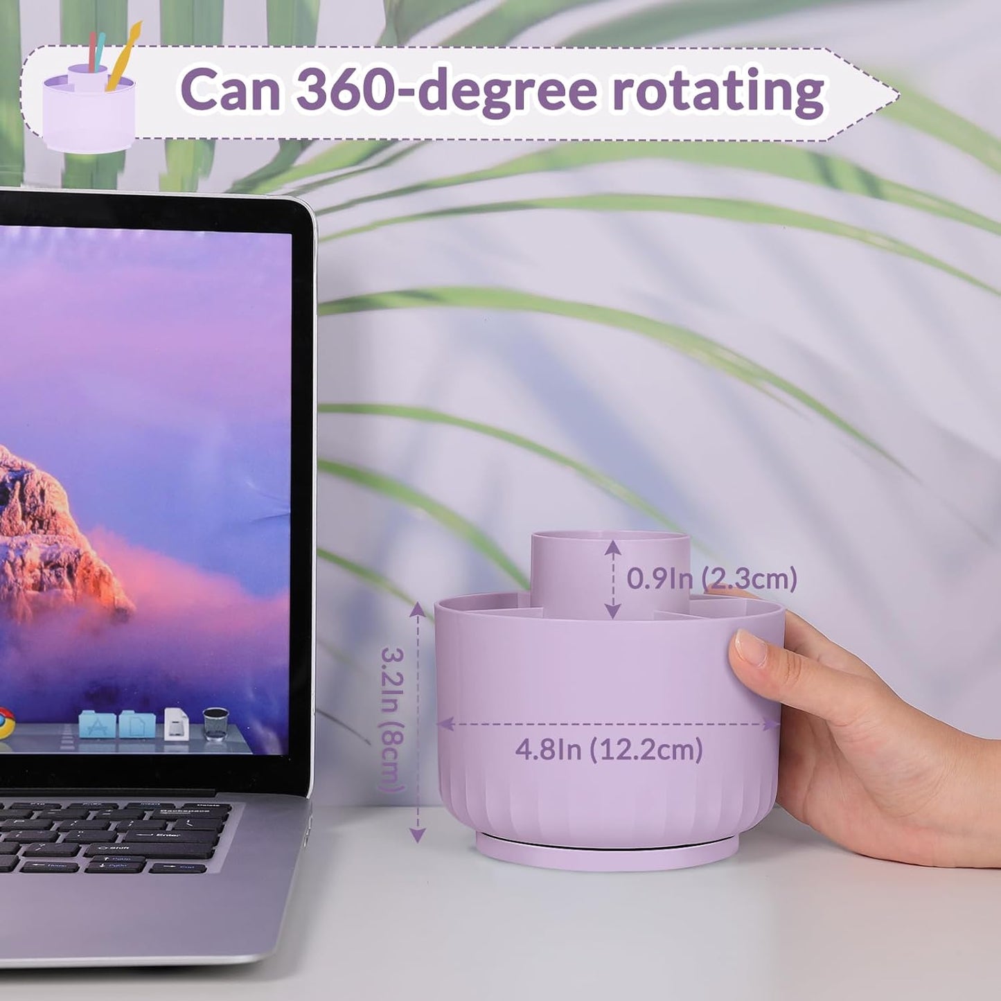 SKYDUE 360 Degree Rotating Pencil Pen Holder for Desk, Dual-Purpose Desk Organizer, Rotating Pencil Cup with 5 Slots, Office Supplies, Desk Decor for Office, School, Home