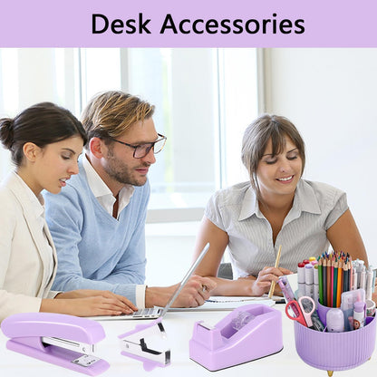 suniya Office Supplies,Gold Desk Accessories,with Stapler,Tape Dispenser,Pen Holder,Scissors,Phone Stand,Staple Remover,Ballpoint Pen,Clear Tape, Staples,Ruler,Clips,Best Gift for Business or Boss