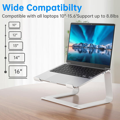GleYo Laptop Stand for Desk Portable Computer Riser Metal Notebook Holder Printer Stand Office Desk Accessories Compatible with MacBook Air, Pro, Dell, HP, Lenovo and All 10-16" Laptops, Silver