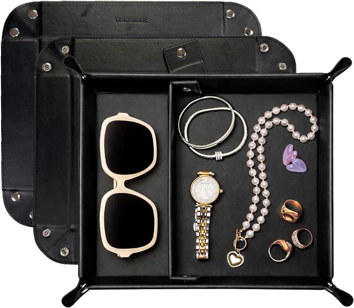 UnionBasic Medium Valet Tray, Jewelry Tray for Rings Watches Earrings, Entryway Catchall Caddy for Coins Keys Change, Nightstand Bedside Valet Holder, Trays for Electronic Gadgets, Candy Pink Plus - Colors A