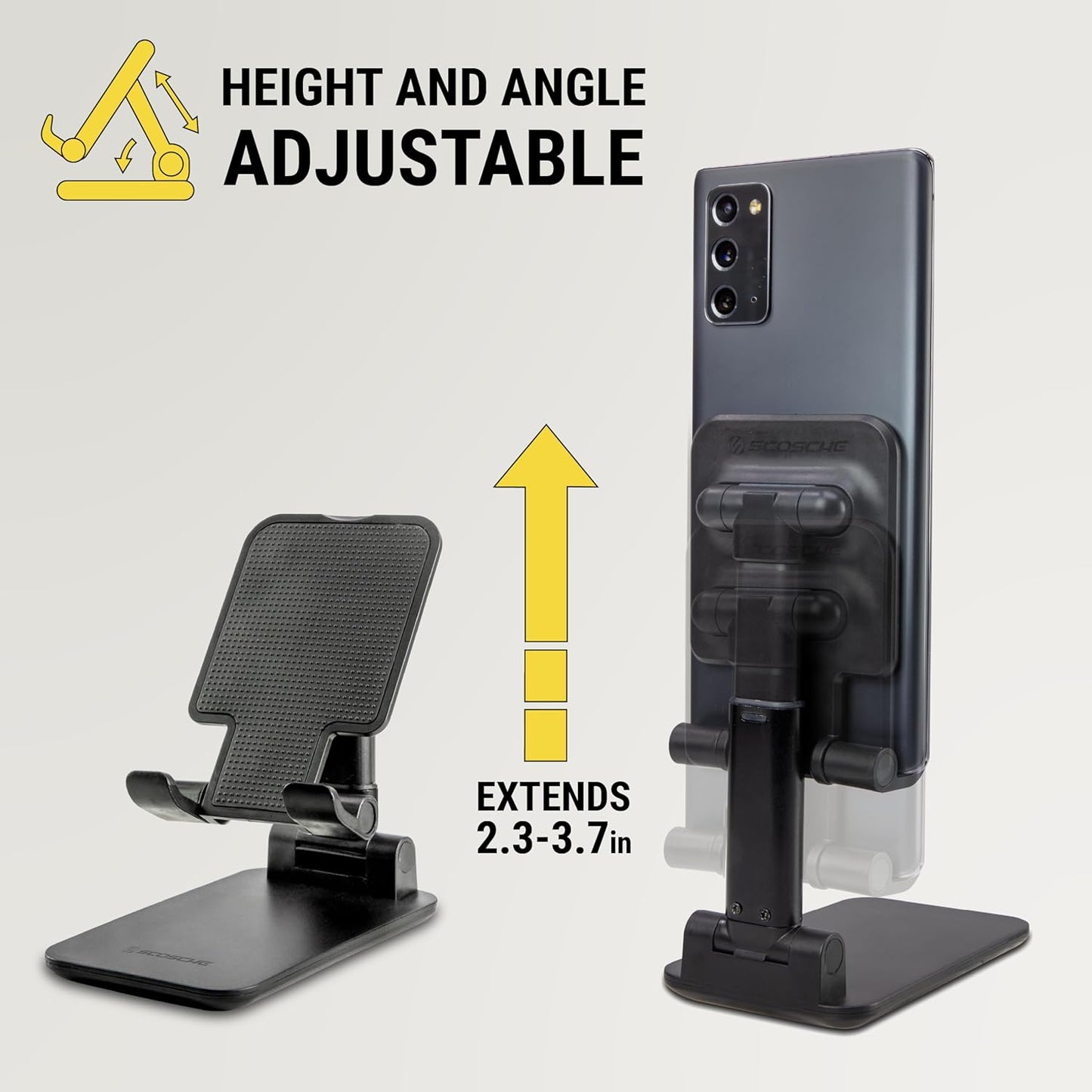 Scosche SUFMPS-SP Universal Cell Phone Stand and Holder with Non-Slip Cradle, Foldable, Adjustable Non-Magnetic Mount for Home Office Desk or Travel Compatible with iPhone, Tablet and All Devices