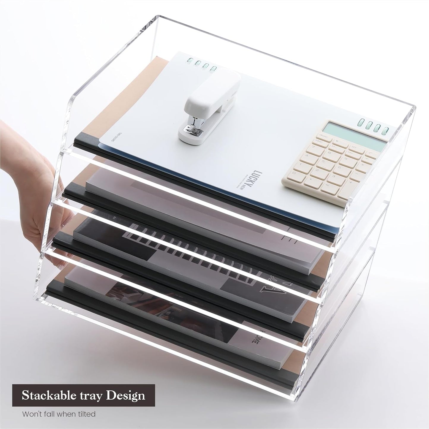 HeZone Paper Organizer, 2 Tier Stackable A4 Size Acrylic Letter Tray, Office/Home/School Organization - Clear
