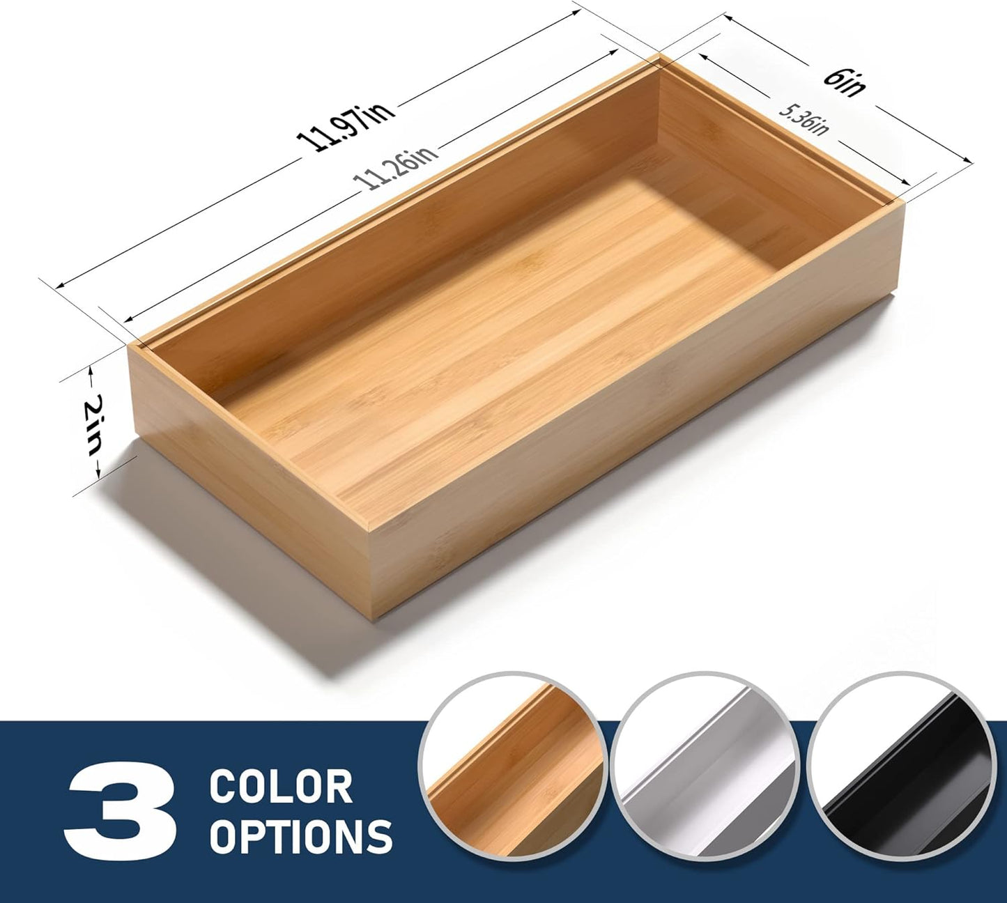 VeyFey Bamboo Drawer Organizer, Stackable Utensil Organizer for Kitchen, Bamboo Storage Box Wood Silverware Tray for Drawer 15" x 6" x 2" Set of 2