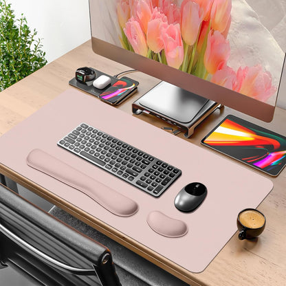 Wrist Rest for Computer Keyboard and Mouse, Ergonomic Design Wrist Support Pad for Keyboard, Soft Memory Foam Desk Pads Support Hand and Arm Easy Typing Pain Relief, 2 Piece Pad, Cream Pink