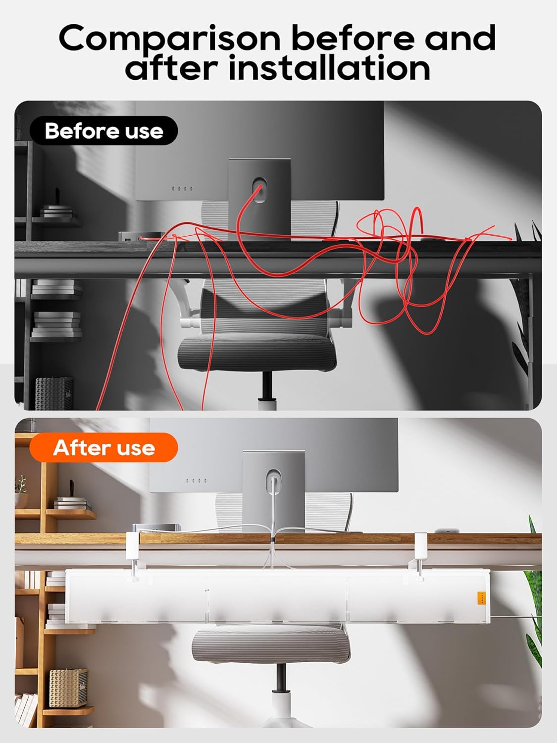 Under Desk Cable Management Tray No Drill, Cable Ties Included, Eco-Friendly Canvas Material, Mesh Design for Heat Dissipation, Cable Organizer/Storage for Standing Desk(27inch, Black)
