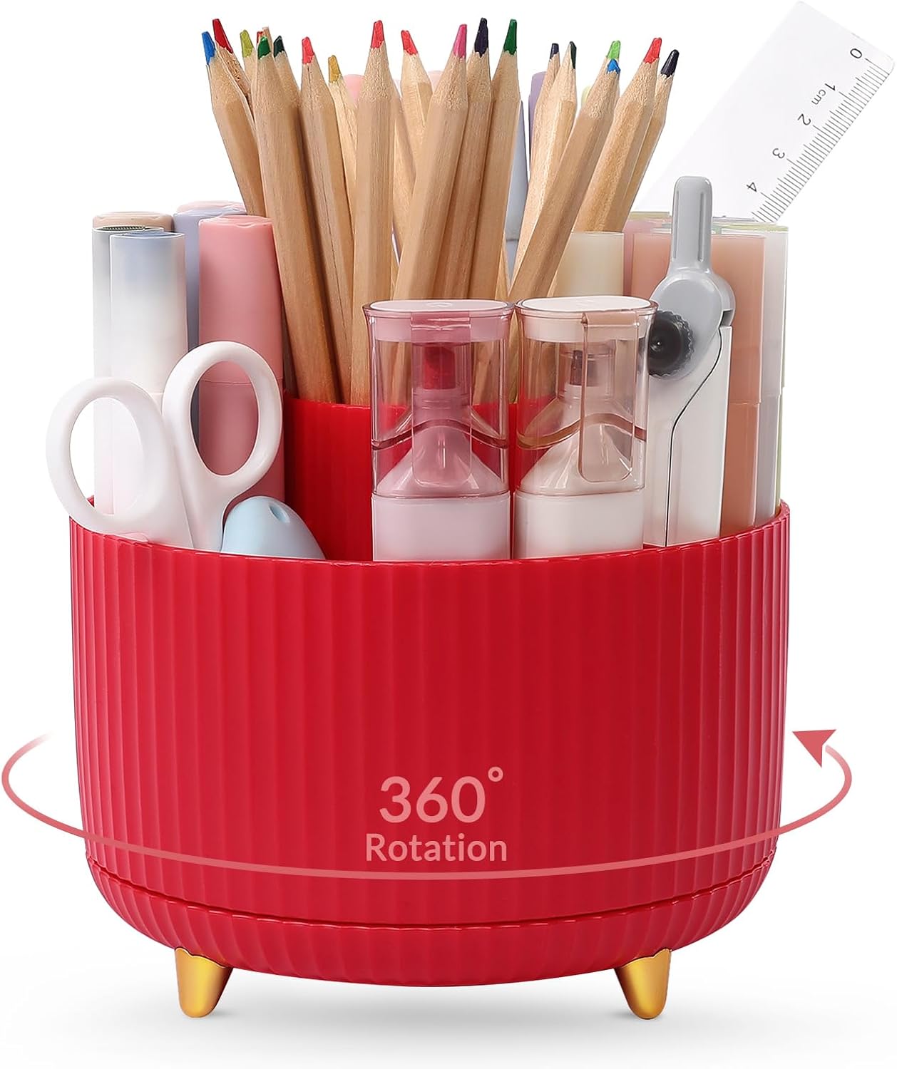 SKYDUE 360 Rotating Purple Pen & Art Supply Organizer - 5 Slot Desk Organizer for Office, School, Home
