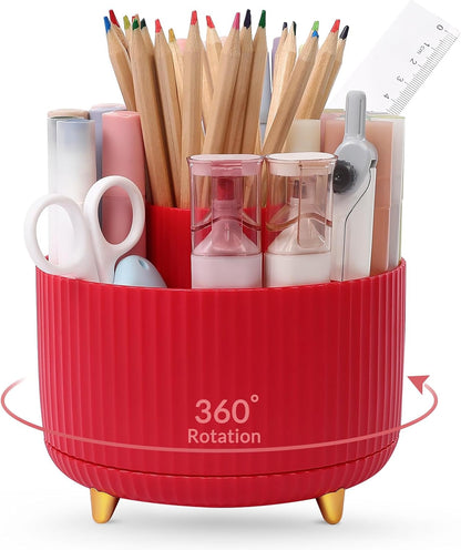 SKYDUE 360 Rotating Multipurpose Organizer - Cute Rotating Pen Holder with 5 Slots for Art Supplies, Office, School, Home