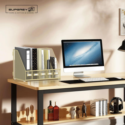 SUPEASY Desk Organizers Metal Desk Magazine File Holder with 5 Vertical Compartments Rack File Organizer for Office Desktop, Classroom, Home Workspace, Black
