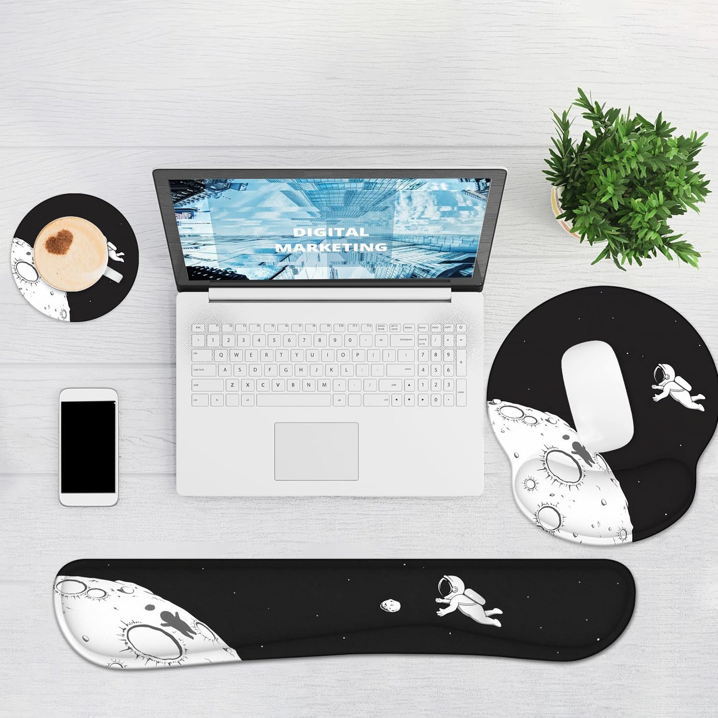 Ergonomic Mouse Pad with Wrist Rest and Keyboard Wrist Rest, Memory Foam Wrist Rest for Computer Keyboard, Easy Typing, Pain Relief, Mouse Pad Wrist Support for Gaming,Office, Laptop, Black Flower