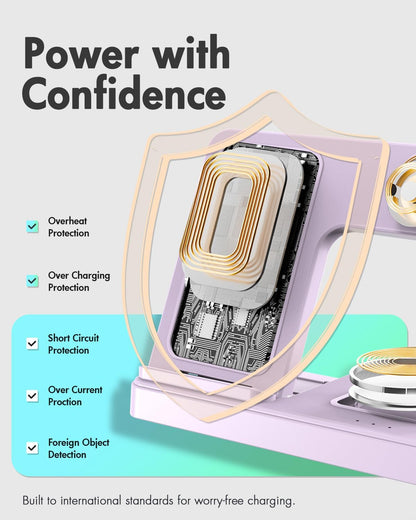Wireless Charger Stand Charging Station: 3 in 1 Charger Stand Multiple Devices for Apple - iPhone 17 16e 16 15 14 Pro Max 13 12 - Watch 11 10 9 8 7 6 5 4 3 2 SE and Ultra Series-Airpods 4 3 Pro, Pink
