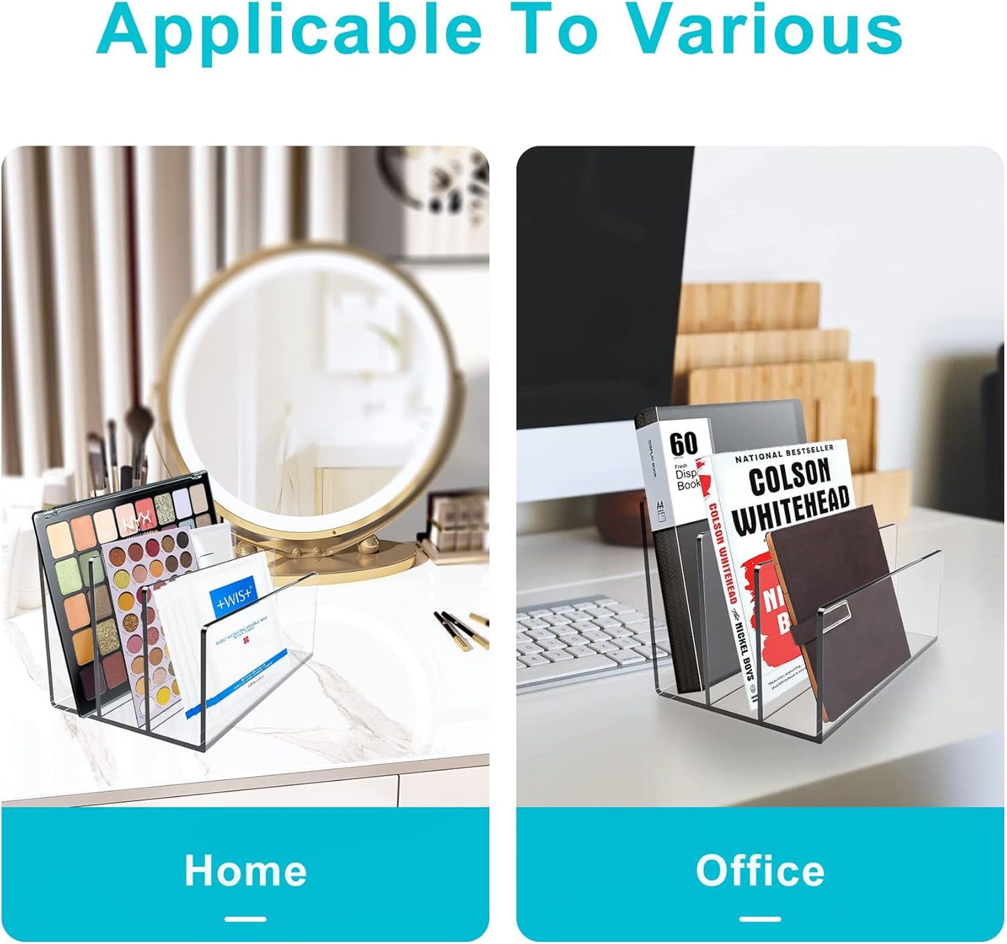 Boloyo Acrylic File Holder,1PC 2 Sections Clear File Organizer Mail Letter Sorter Desktop Folder Holder for Home Office School Envelope Bill Filling Paper Document