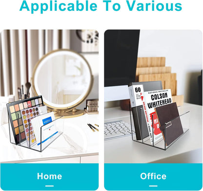 Boloyo Acrylic File Holder,1PC 2 Sections Clear File Organizer Mail Letter Sorter Desktop Folder Holder for Home Office School Envelope Bill Filling Paper Document