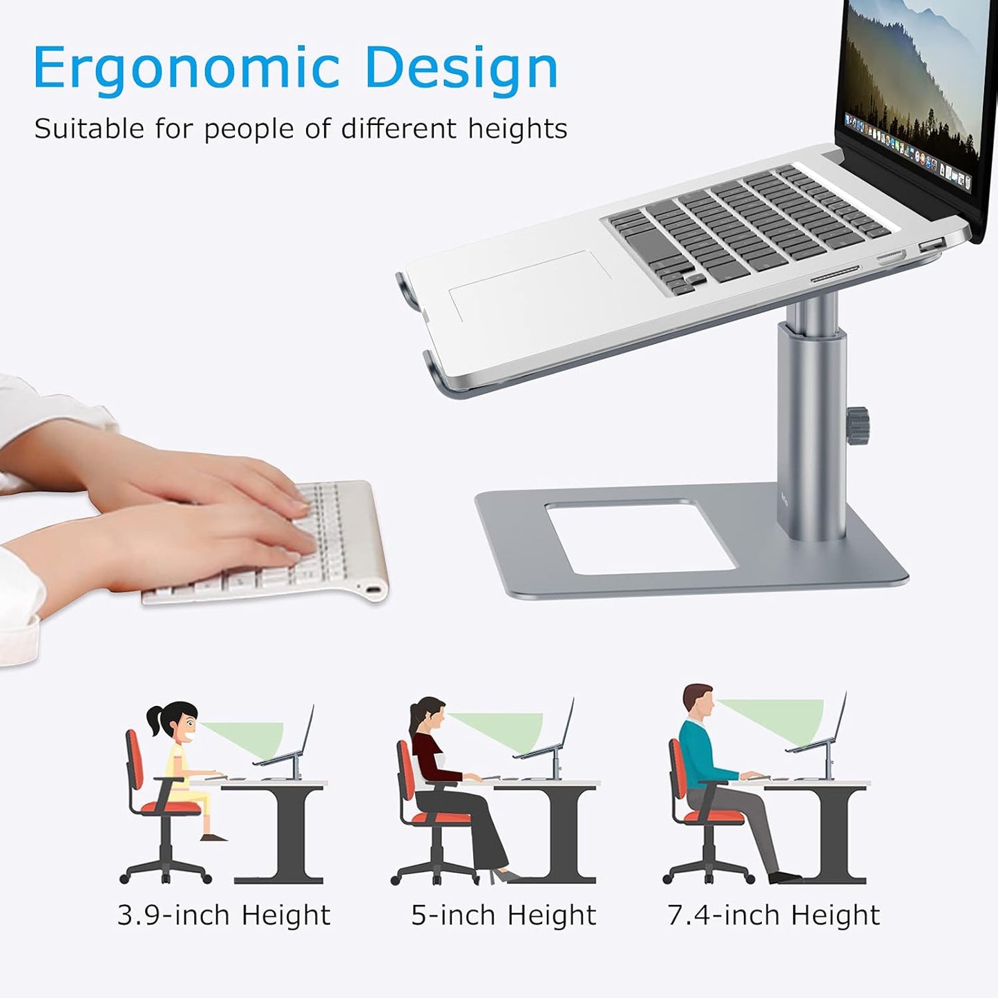 BoYata Laptop Stand, Ergonomic Aluminum Height Adjustable Computer Stand Laptop Holder for Desk, Compatible with MacBook Pro/Air, Dell, Lenovo, HP, Samsung, More Laptops 11-17" (Black)
