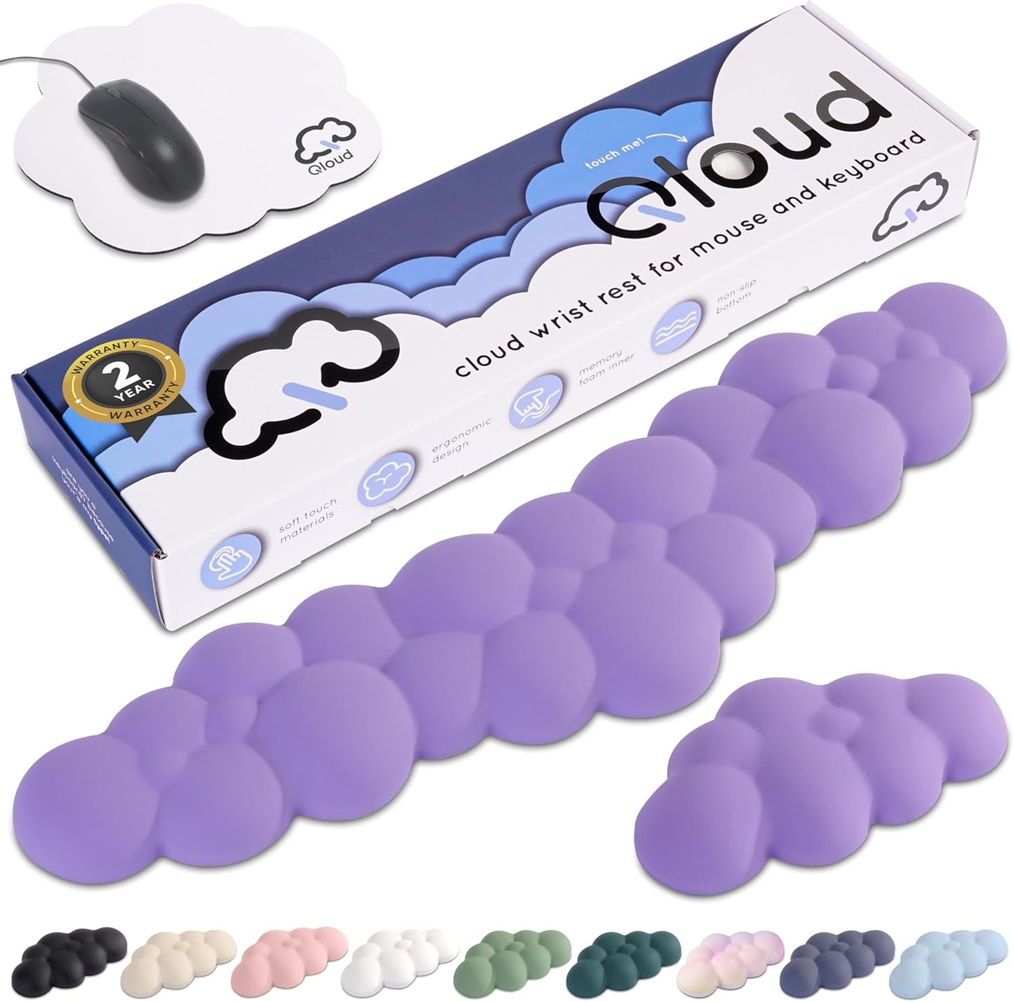 Cloud Keyboard Wrist Rest – Create-ables Qloud Cloud Wrist Rest for Computer Keyboard and Mouse, Ergonomic Memory Foam Wrist Pad with Non-Slip Base, Includes Cloud Mouse Pad – White