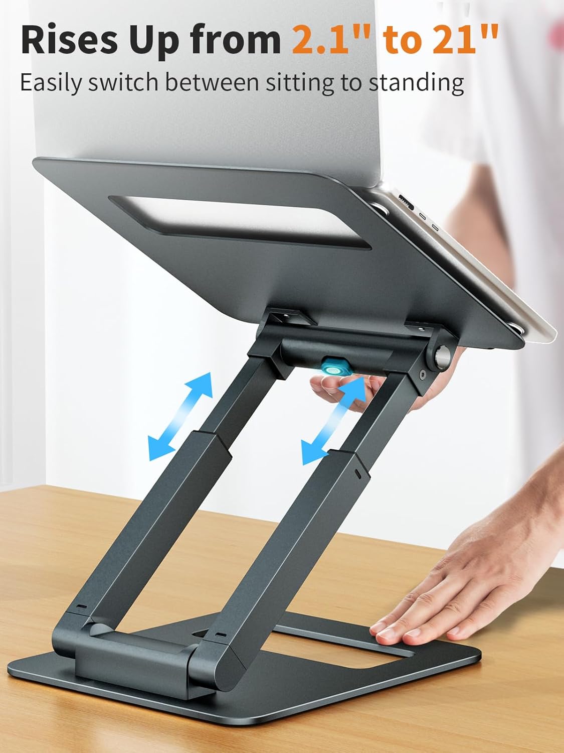 tounee Laptop Stand for Desk Adjustable Height, Telescopic Computer Stand with Pull Out Design Ergonomic Laptop Riser Fits All Laptops 10-17"-Silver