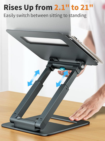 tounee Laptop Stand for Desk Adjustable Height, Telescopic Computer Stand with Pull Out Design Ergonomic Laptop Riser Fits All Laptops 10-17"-Silver