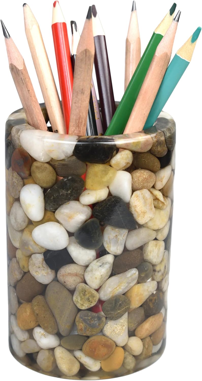 Handcrafted Pebbles Pen Holder for Desk, Makeup Brushes Cup,Pencil Holders, Aesthetic Office&Home Organizer