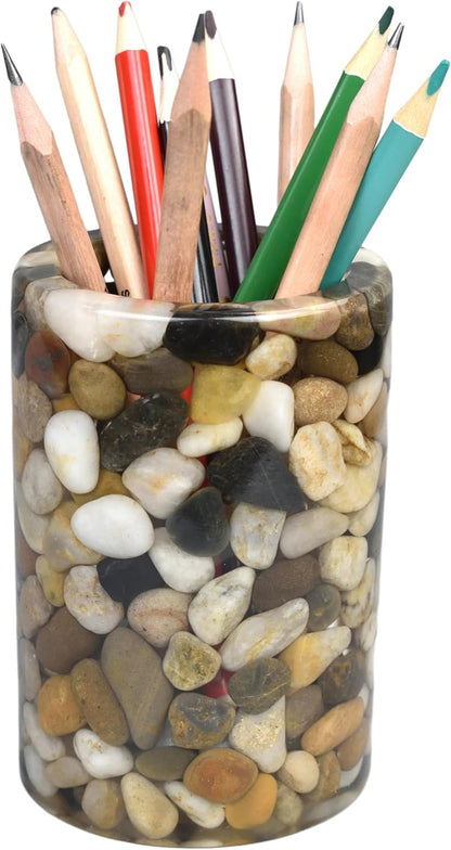 Handcrafted Pebbles Pen Holder for Desk, Makeup Brushes Cup,Pencil Holders, Aesthetic Office&Home Organizer