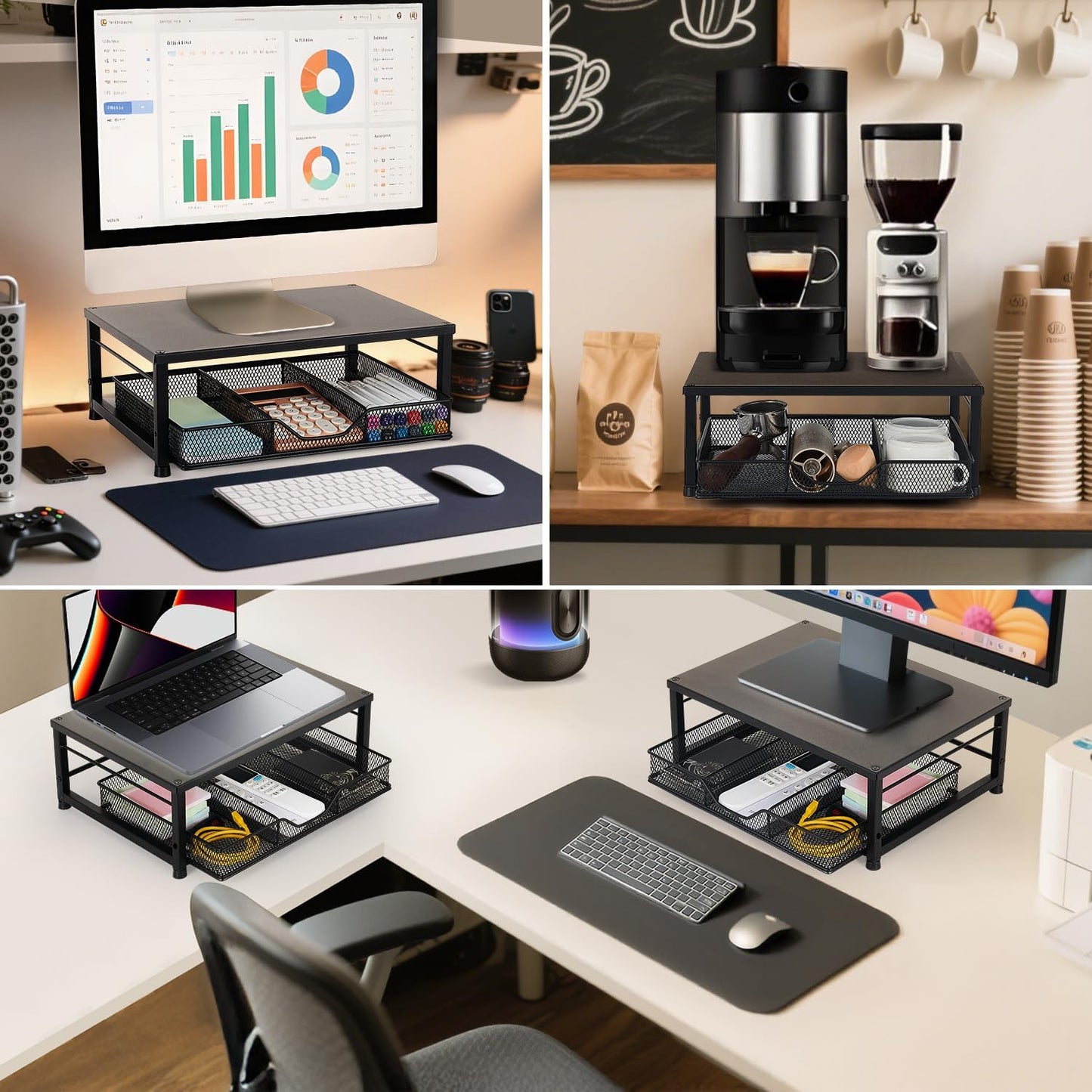 Small Laptop Stand for Desk, Monitor Stand Riser, Office Desk Accessories, Computer Desktop Stand with Drawer for Home, Office, School (Mint Green)