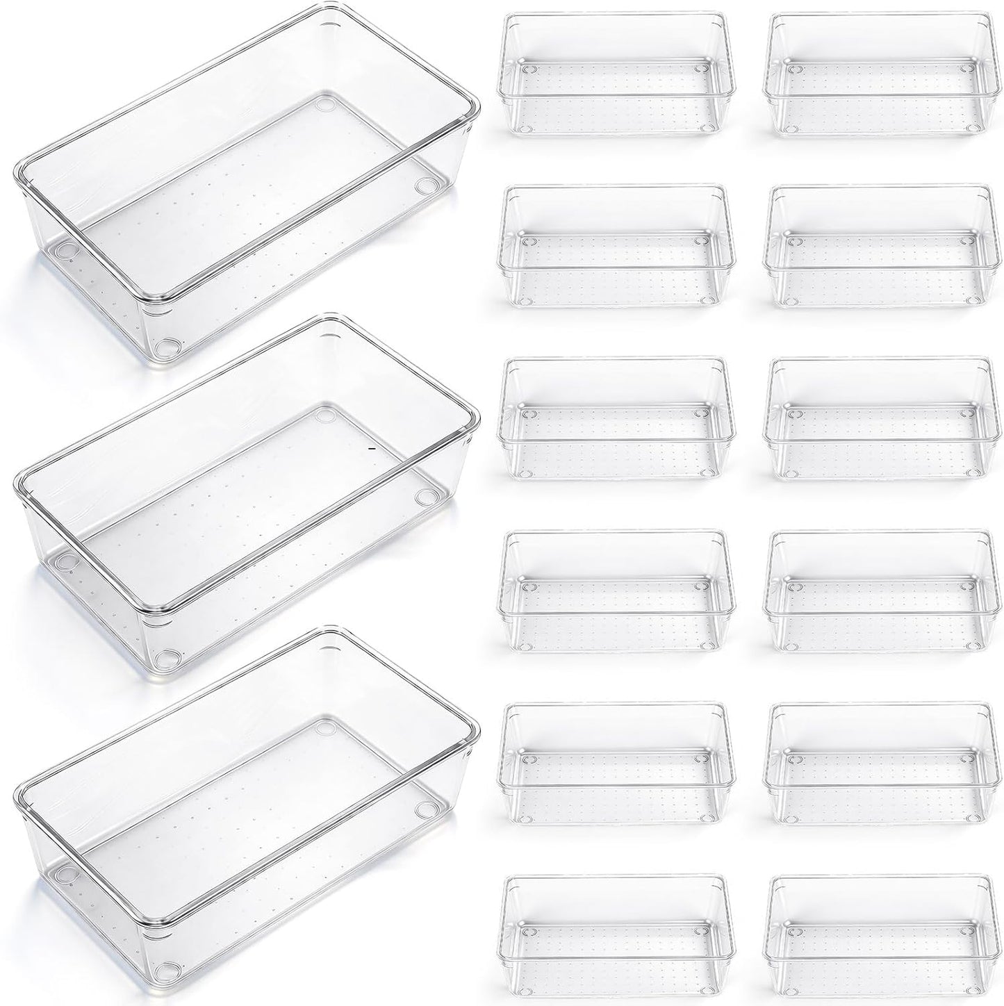 Maitys 12 Pcs Clear Drawer Organizer 9 x 3 x 2 Inches Plastic Rectangle Trays Makeup Vanity Storage Bins and Kitchen Drawers Dividers for Office Desk Silverware Kitchen Utensils(Clear)